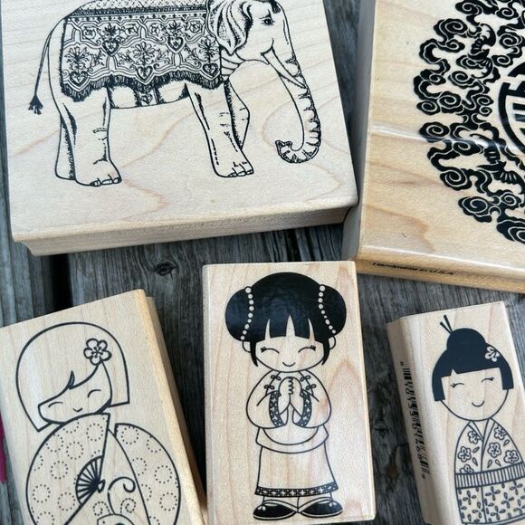 Vintage Asian-Inspired Wooden Stamp Set - Picture 12 of 16